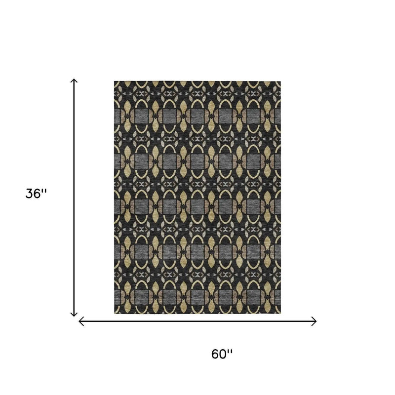 3' X 5' Black And Graphite Striped Washable Indoor Outdoor Area Rug Homeroots Outdoor