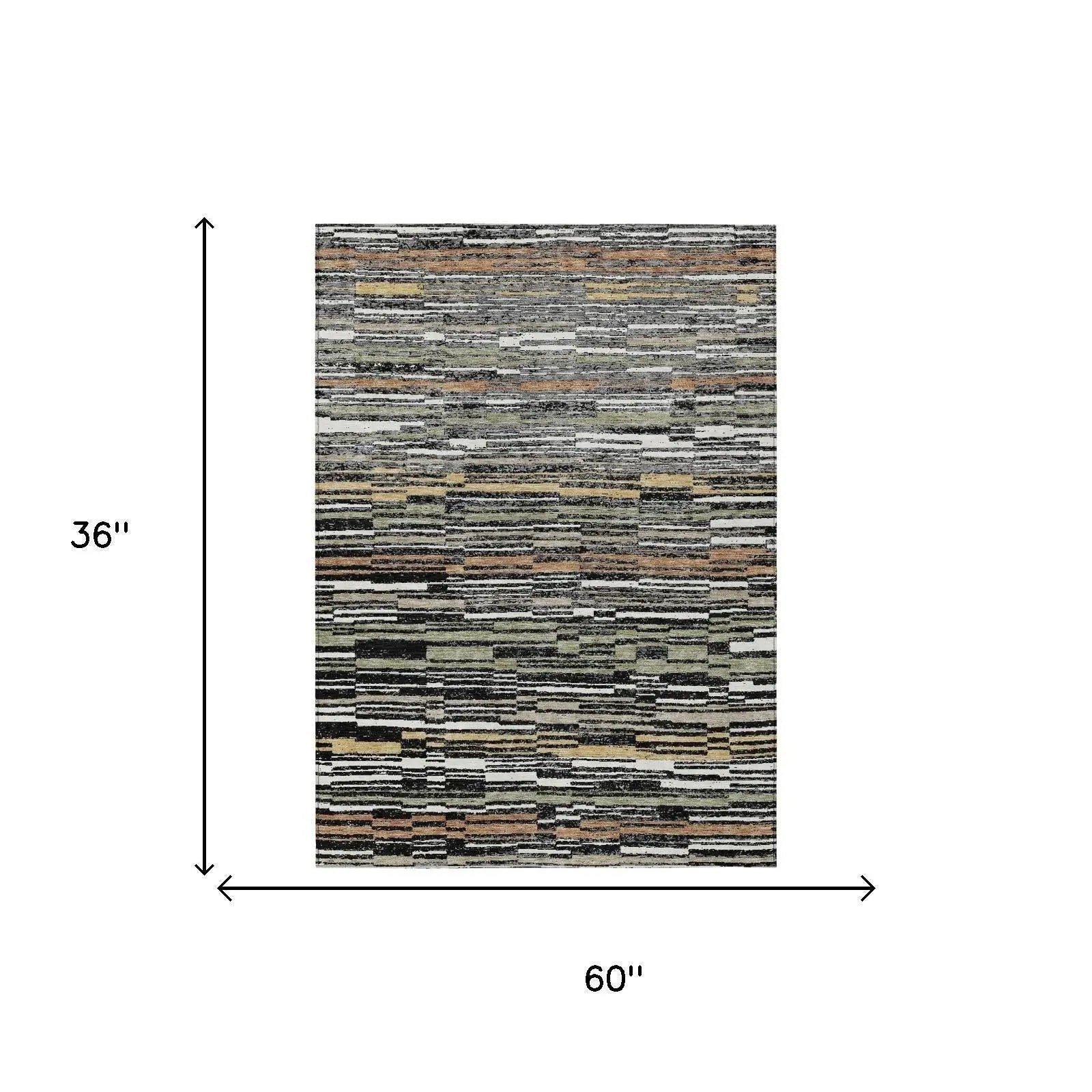 3' X 5' Black And Graphite Striped Washable Indoor Outdoor Area Rug Homeroots Outdoor