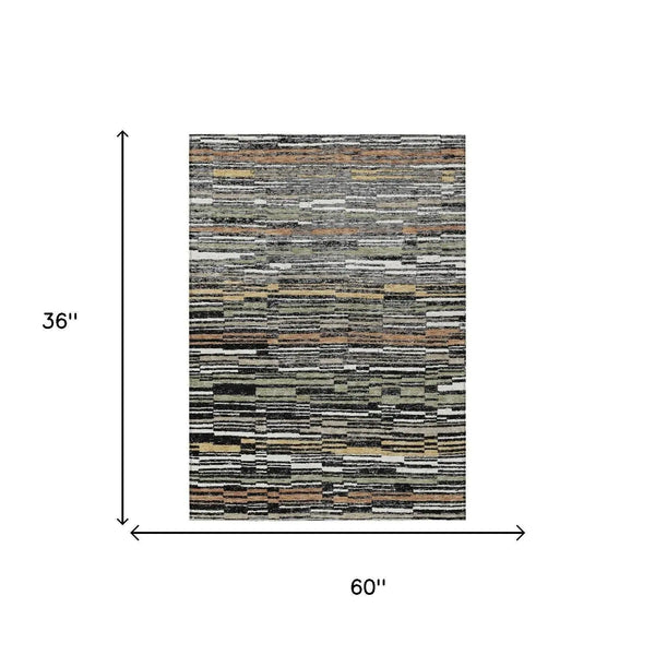 3' X 5' Black And Graphite Striped Washable Indoor Outdoor Area Rug Homeroots Outdoor