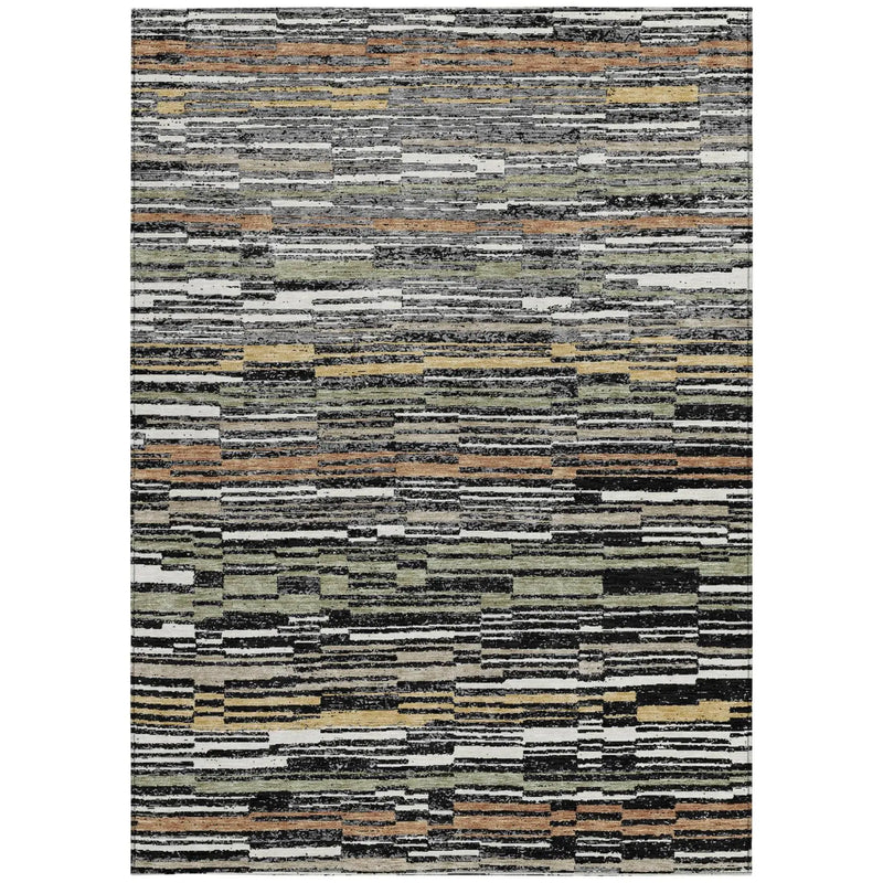 3' X 5' Black And Graphite Striped Washable Indoor Outdoor Area Rug Homeroots Outdoor