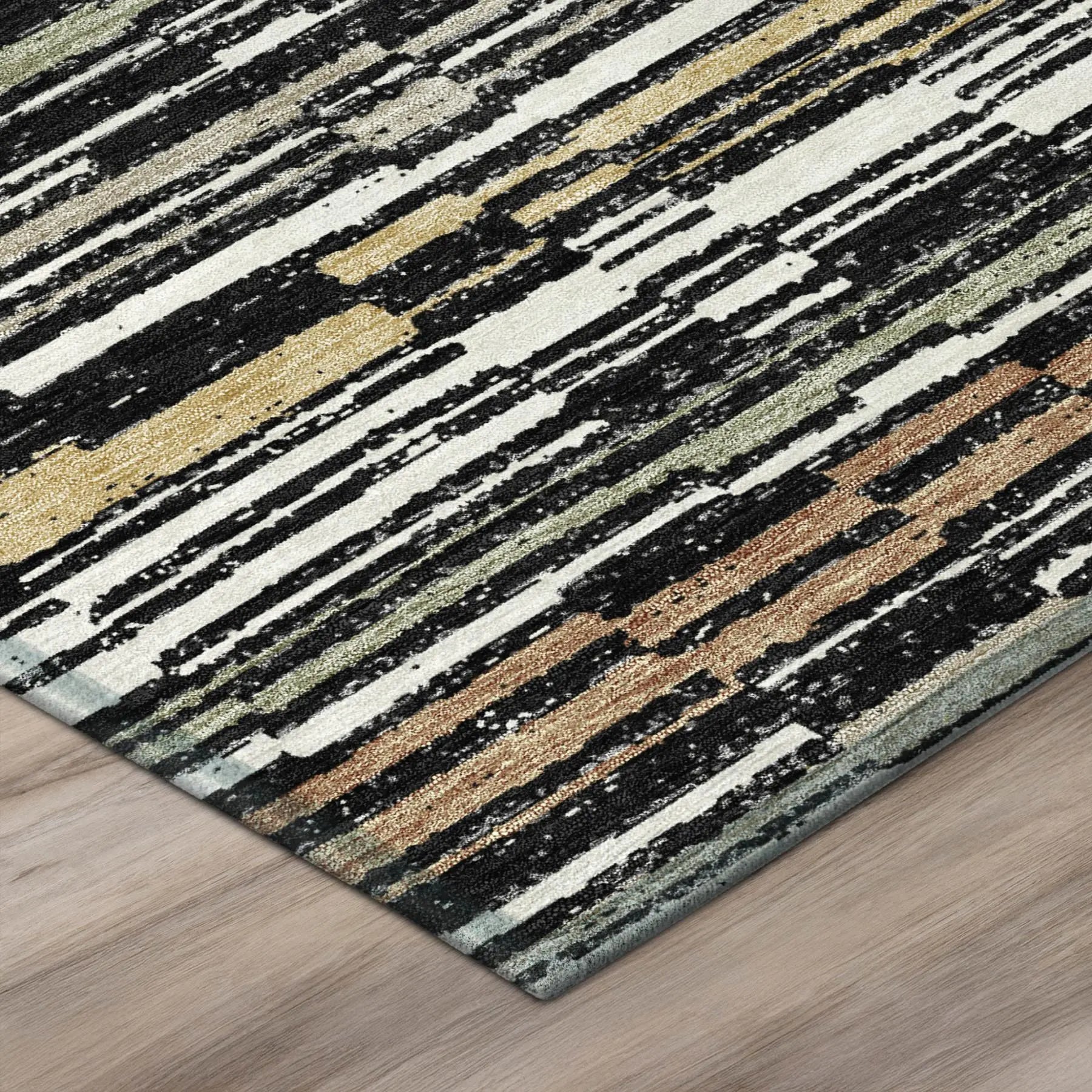 3' X 5' Black And Graphite Striped Washable Indoor Outdoor Area Rug Homeroots Outdoor