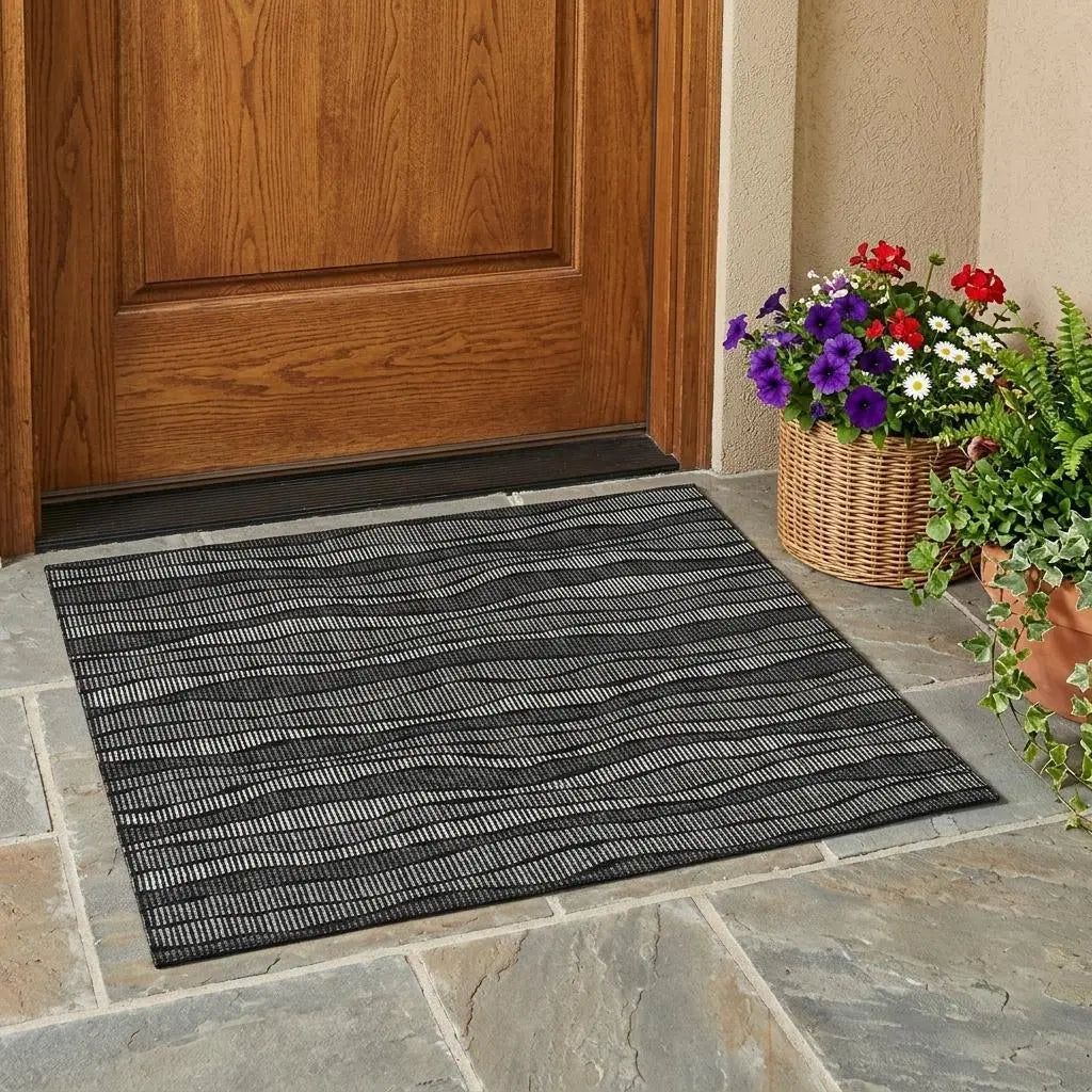 3' X 5' Black And Graphite Striped Washable Indoor Outdoor Area Rug Homeroots Outdoor