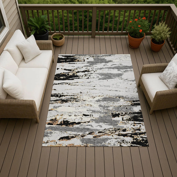 3' X 5' Black And Gray Abstract Washable Indoor Outdoor Area Rug Homeroots Outdoor