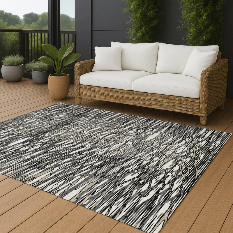 3' X 5' Black And Gray Abstract Washable Indoor Outdoor Area Rug Homeroots Outdoor