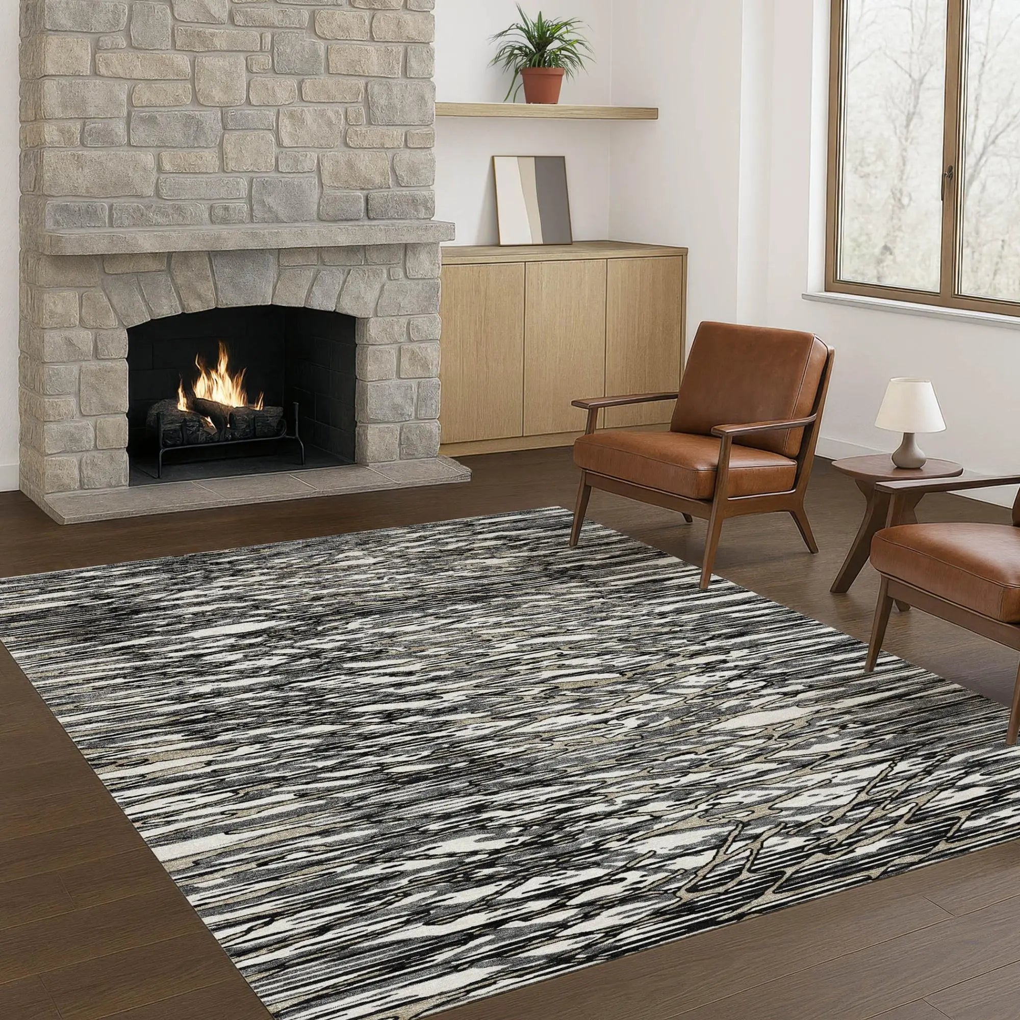 3' X 5' Black And Gray Abstract Washable Indoor Outdoor Area Rug Homeroots Outdoor
