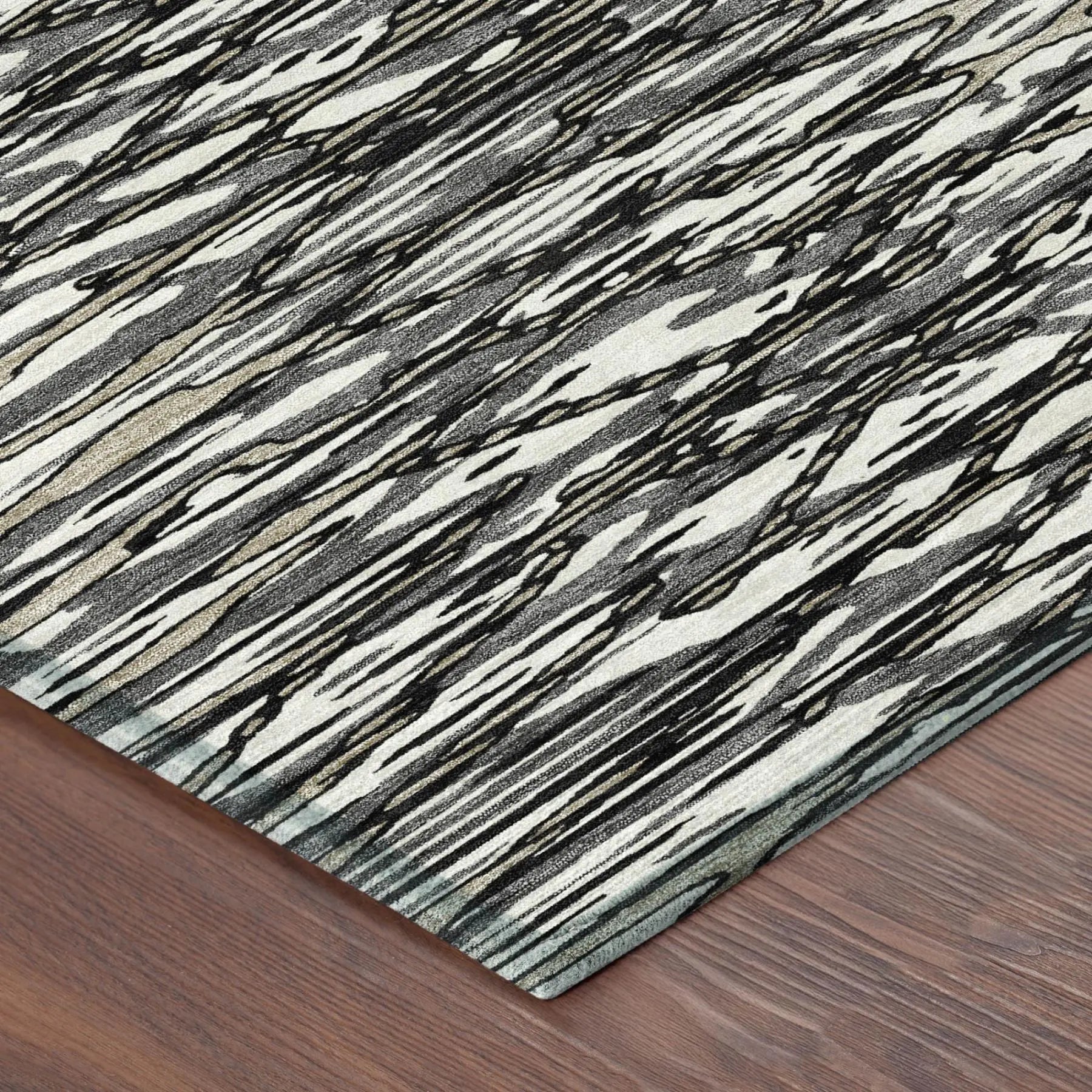 3' X 5' Black And Gray Abstract Washable Indoor Outdoor Area Rug Homeroots Outdoor