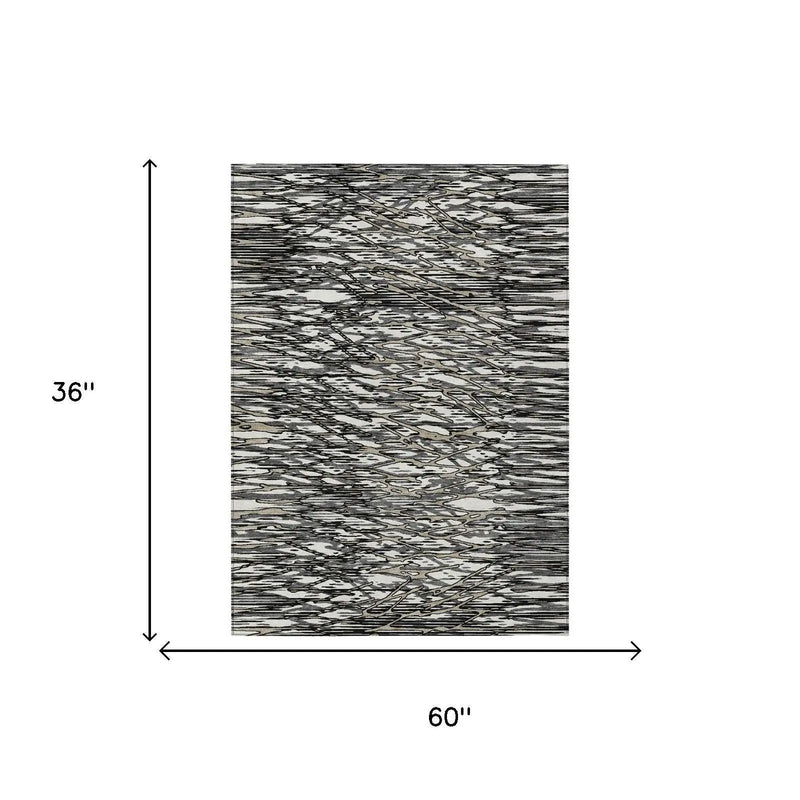 3' X 5' Black And Gray Abstract Washable Indoor Outdoor Area Rug Homeroots Outdoor