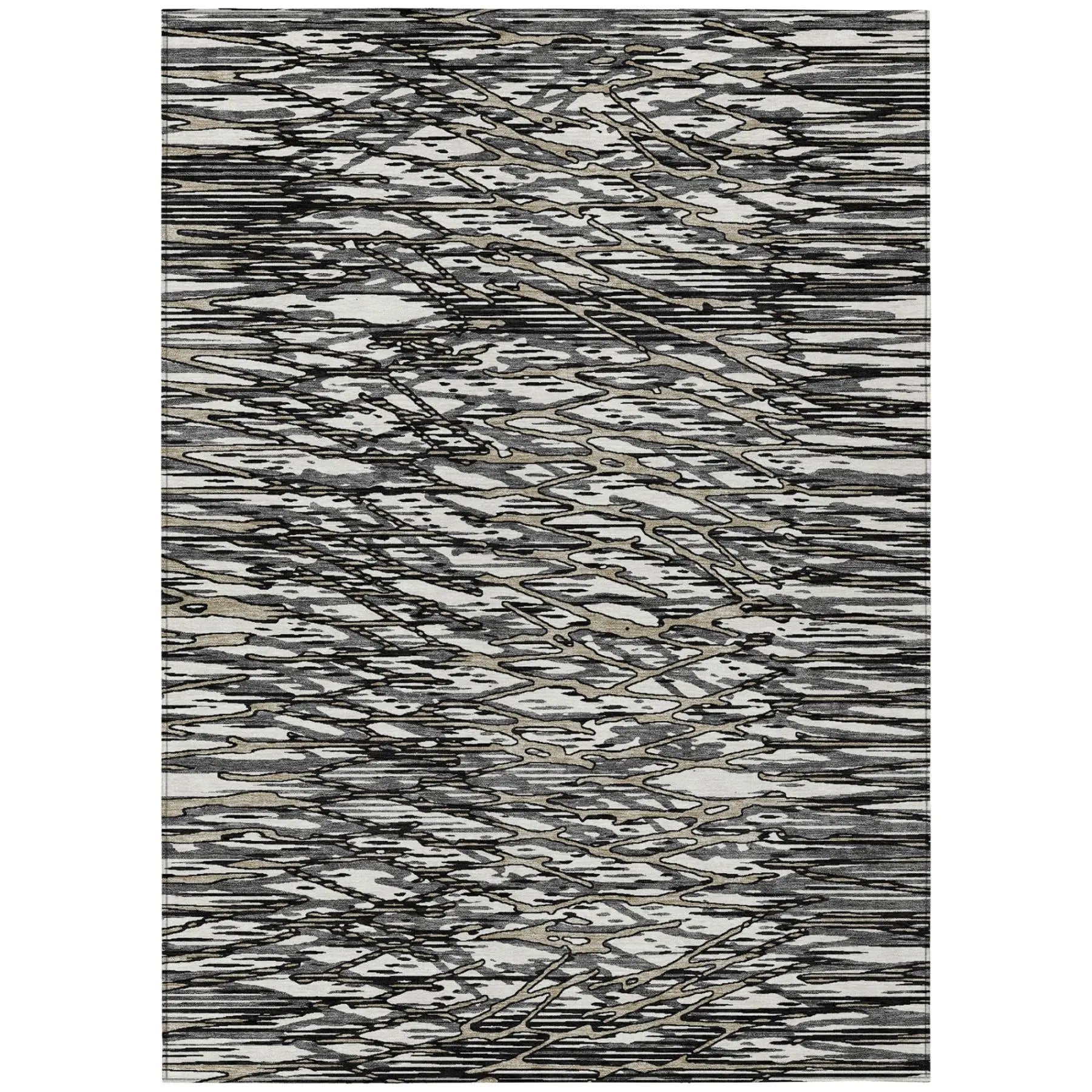 3' X 5' Black And Gray Abstract Washable Indoor Outdoor Area Rug Homeroots Outdoor