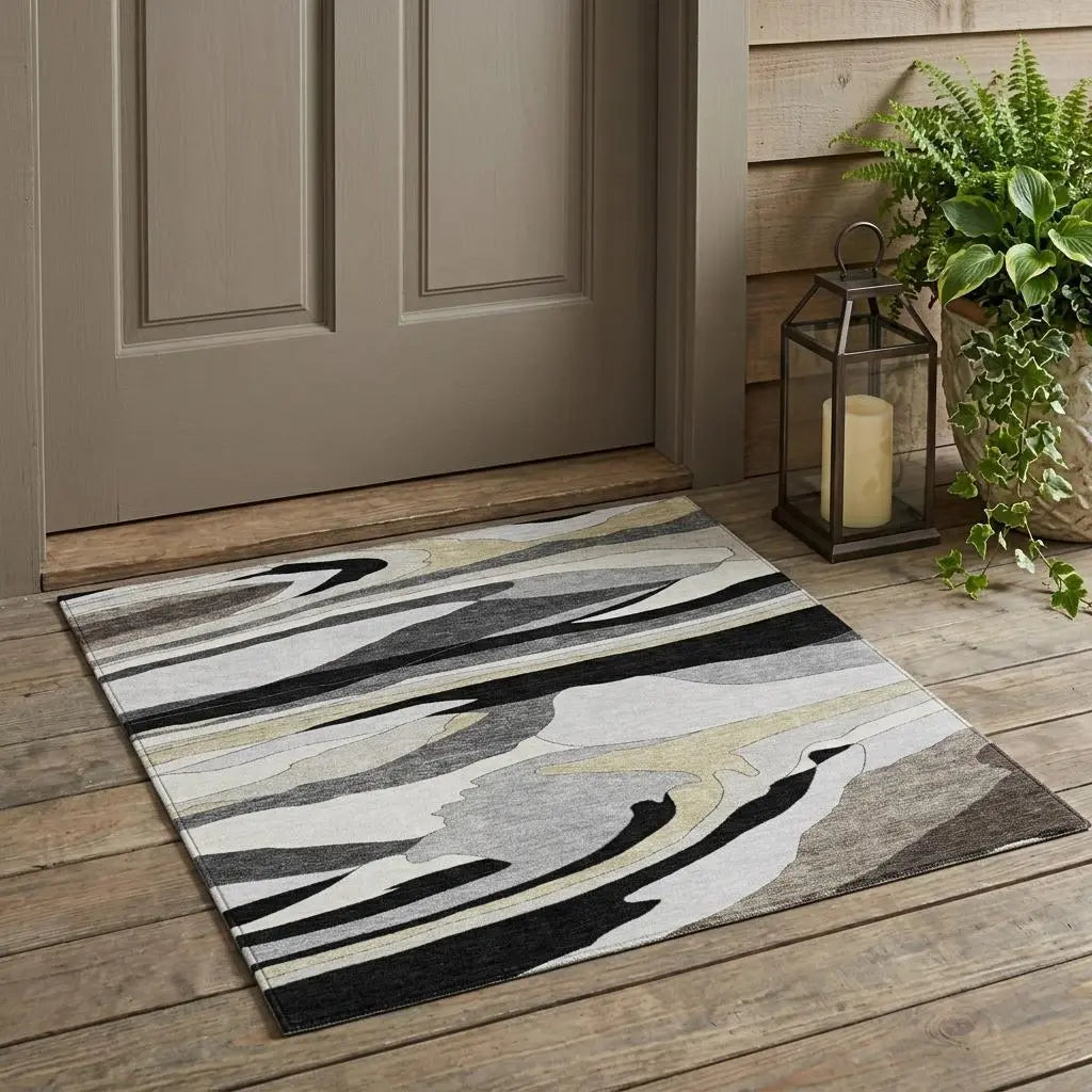 3' X 5' Black And Gray Abstract Washable Indoor Outdoor Area Rug Homeroots Outdoor