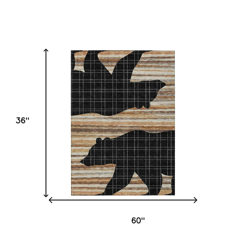 3' X 5' Black And Gray Abstract Washable Indoor Outdoor Area Rug Homeroots Outdoor