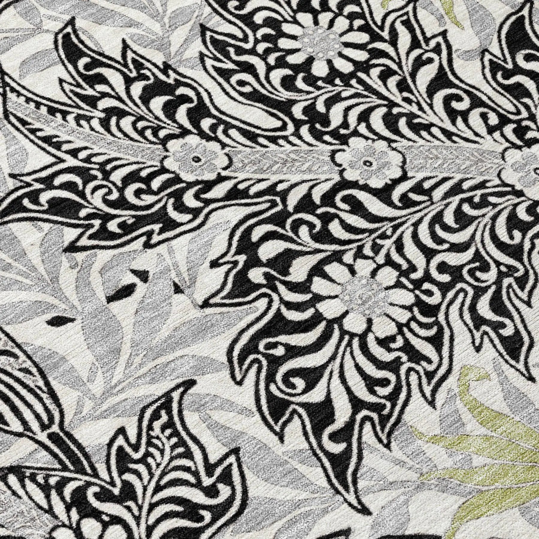 3' X 5' Black And Gray Botanical Leaves Washable Indoor Outdoor Area Rug Homeroots Outdoor