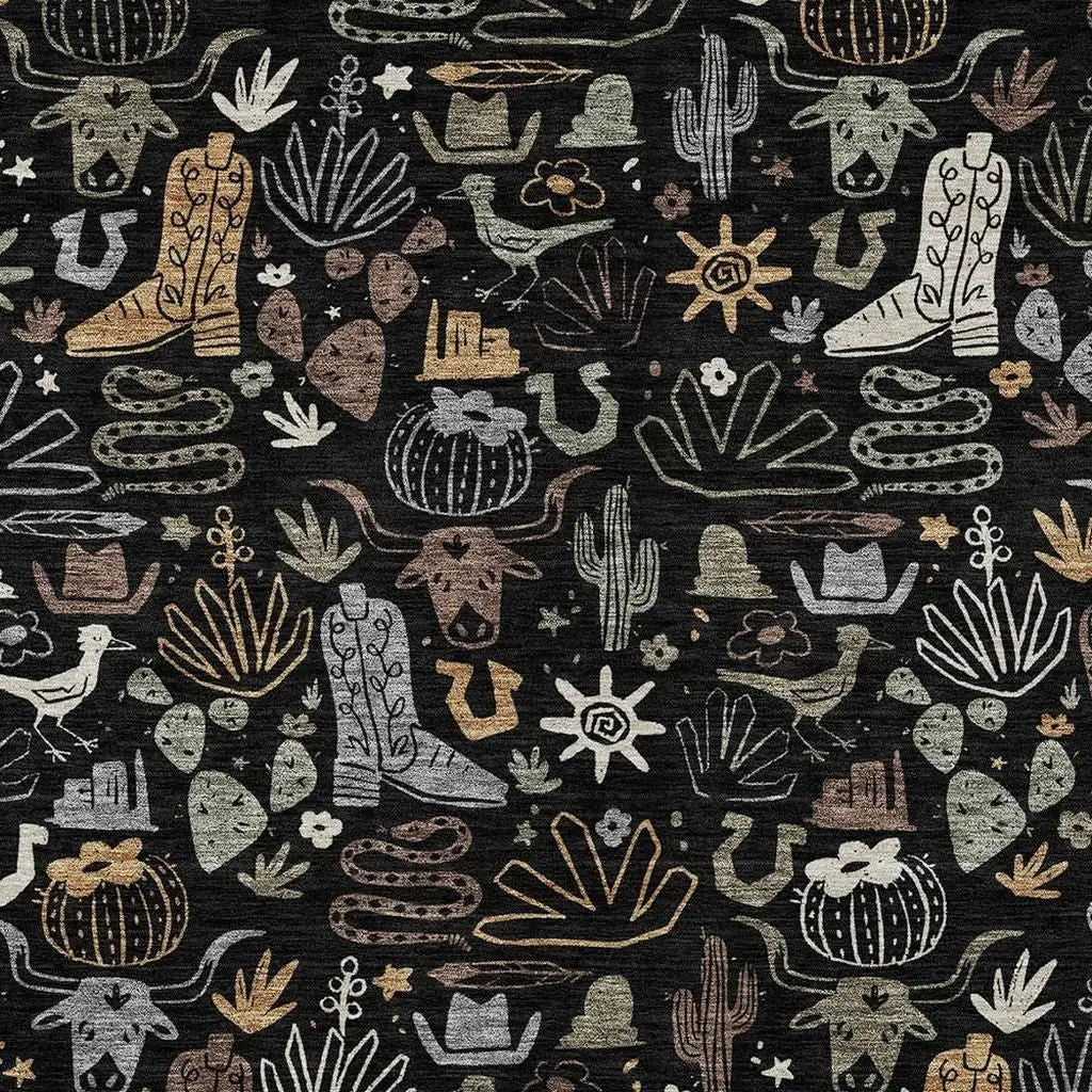 3' X 5' Black And Gray Cactus Washable Indoor Outdoor Area Rug Homeroots Outdoor