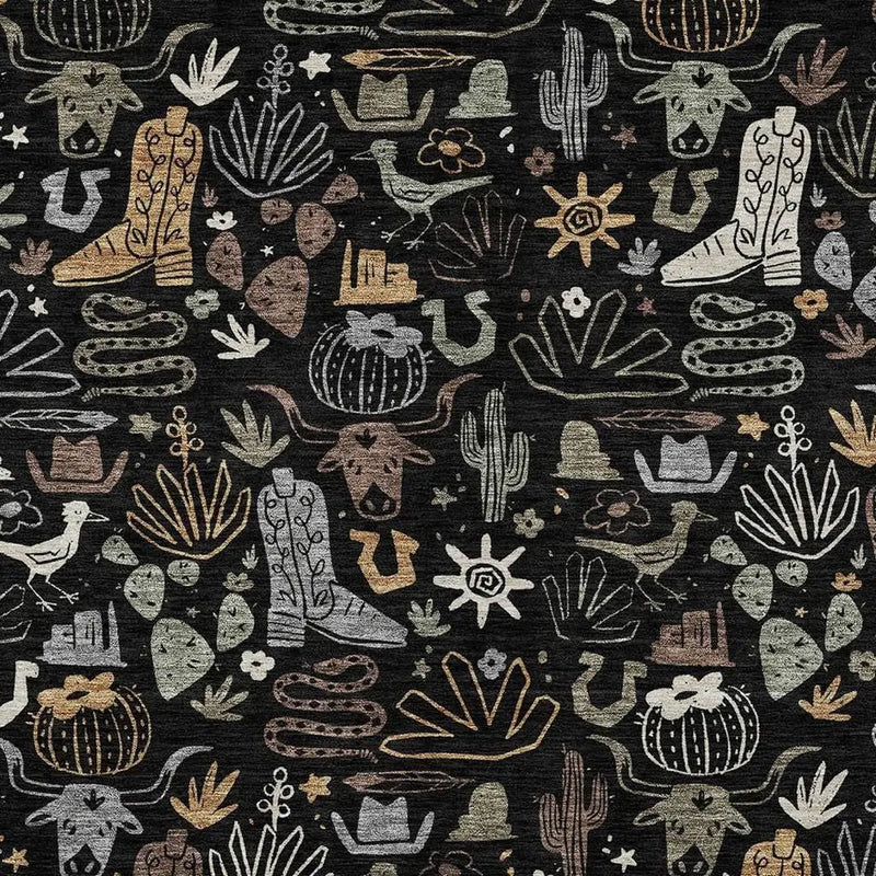 3' X 5' Black And Gray Cactus Washable Indoor Outdoor Area Rug Homeroots Outdoor