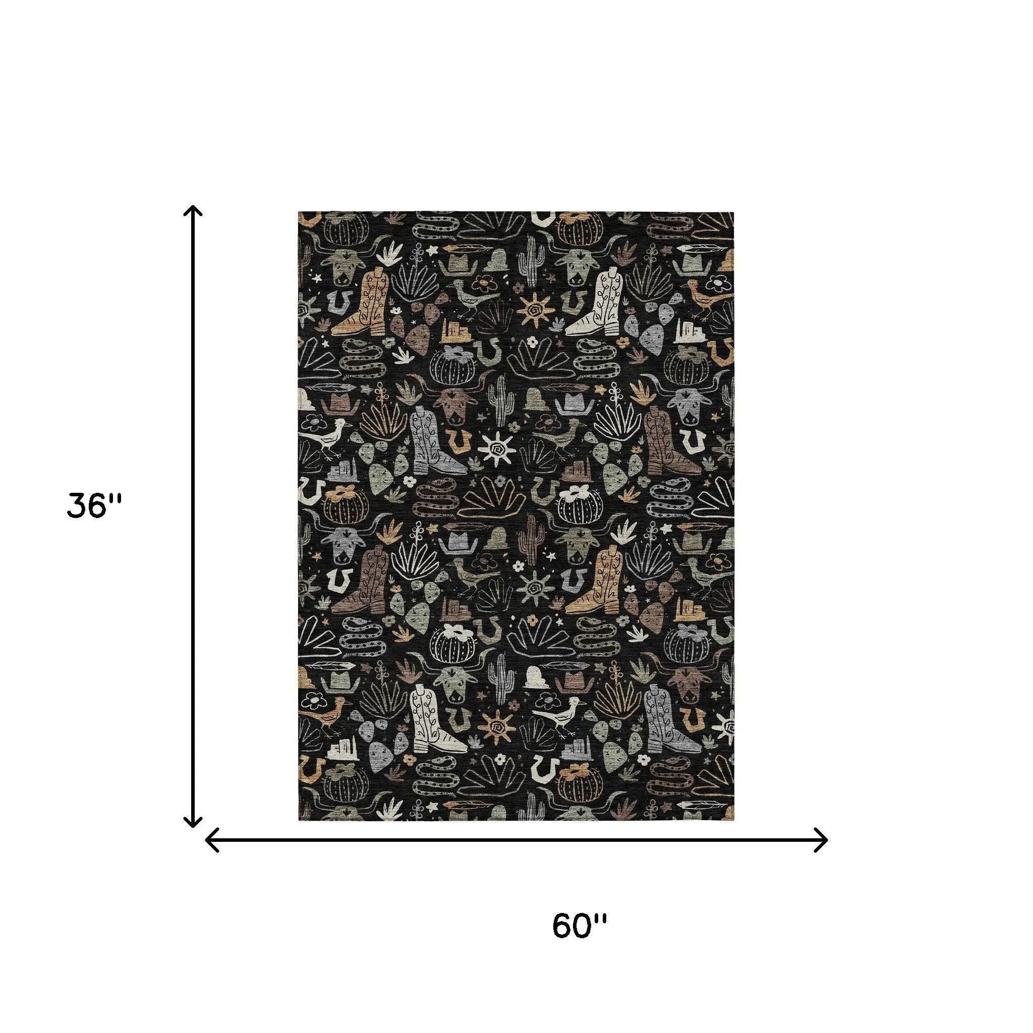 3' X 5' Black And Gray Cactus Washable Indoor Outdoor Area Rug Homeroots Outdoor