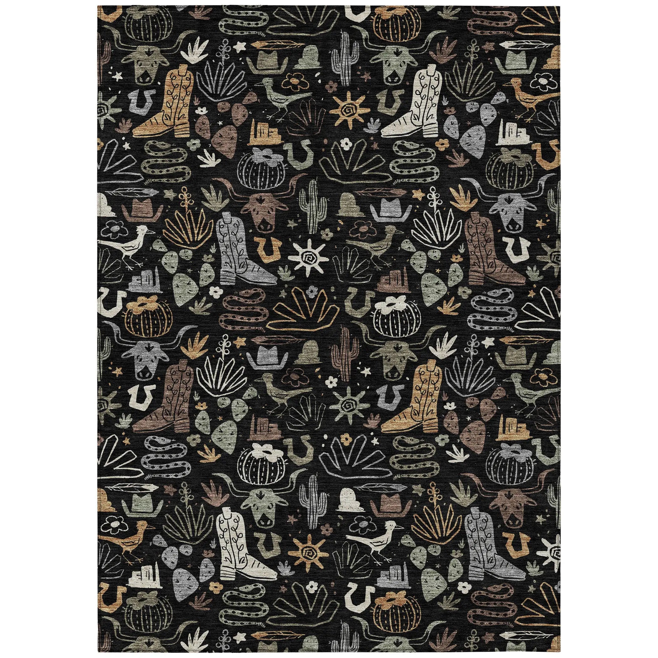 3' X 5' Black And Gray Cactus Washable Indoor Outdoor Area Rug Homeroots Outdoor