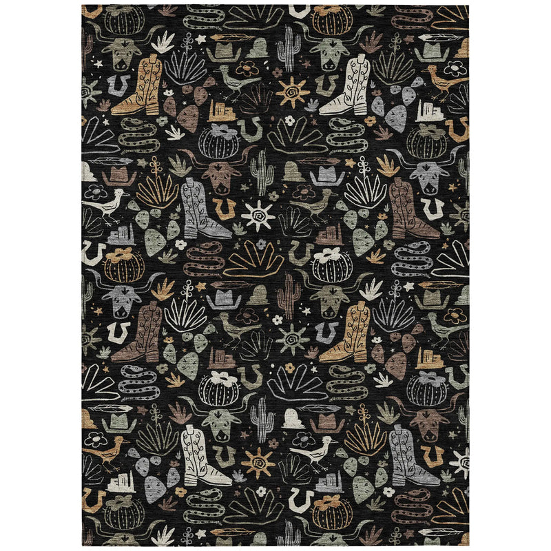 3' X 5' Black And Gray Cactus Washable Indoor Outdoor Area Rug Homeroots Outdoor