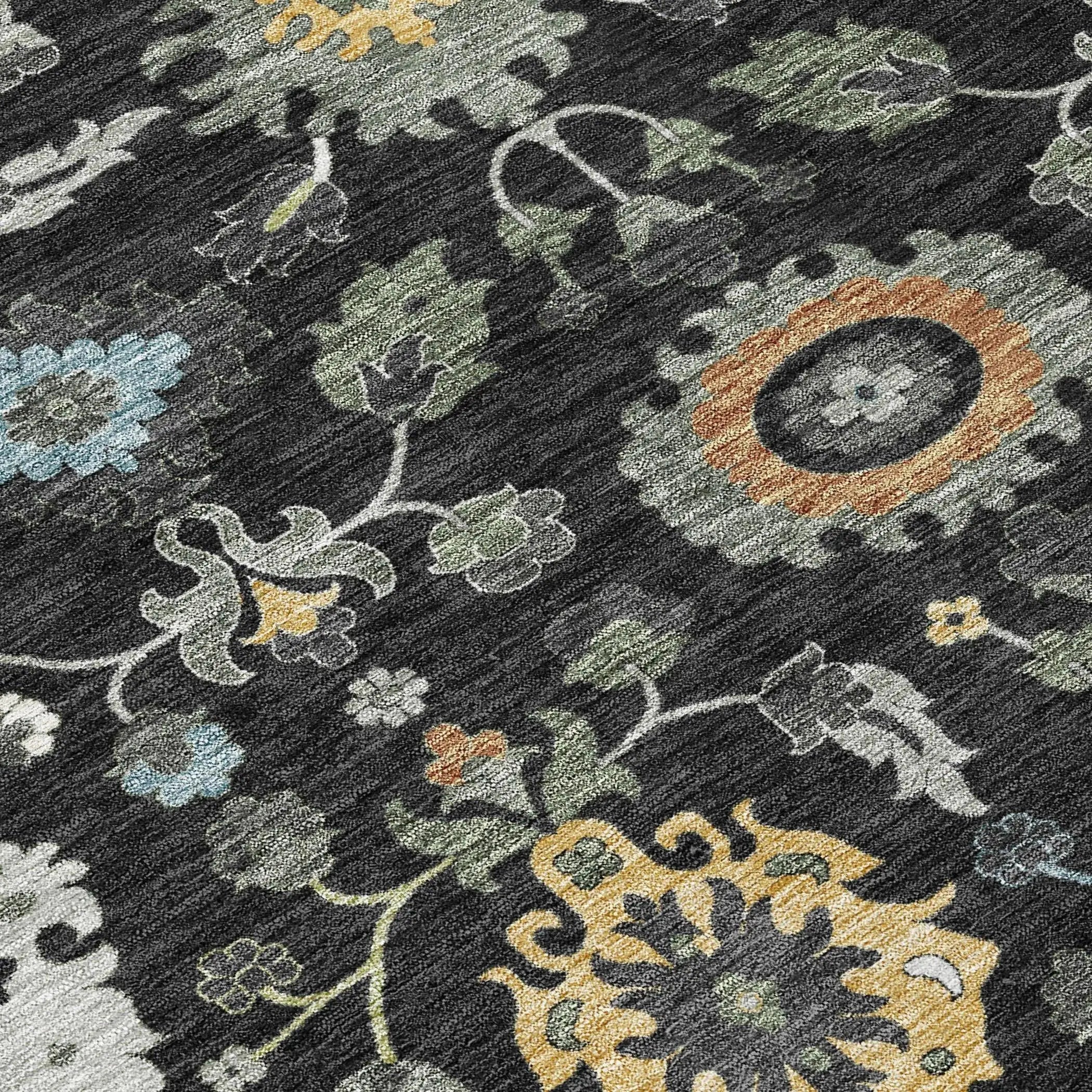 3' X 5' Black And Gray Floral Medallion Washable Indoor Outdoor Area Rug Homeroots Outdoor