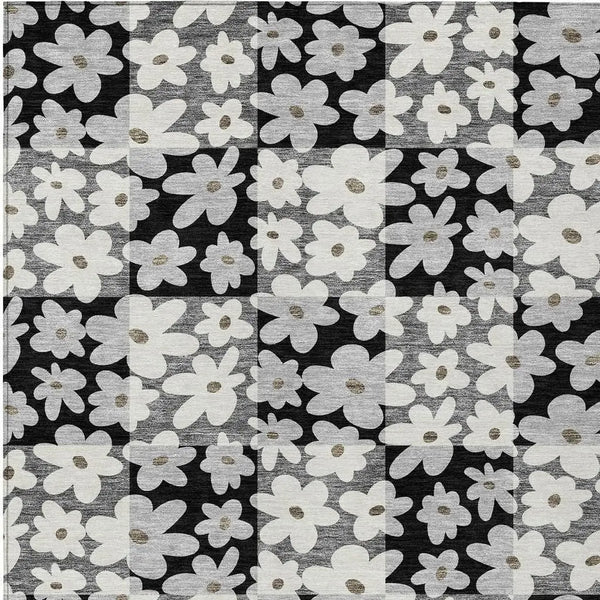 3' X 5' Black And Gray Floral Washable Indoor Outdoor Area Rug Homeroots Outdoor