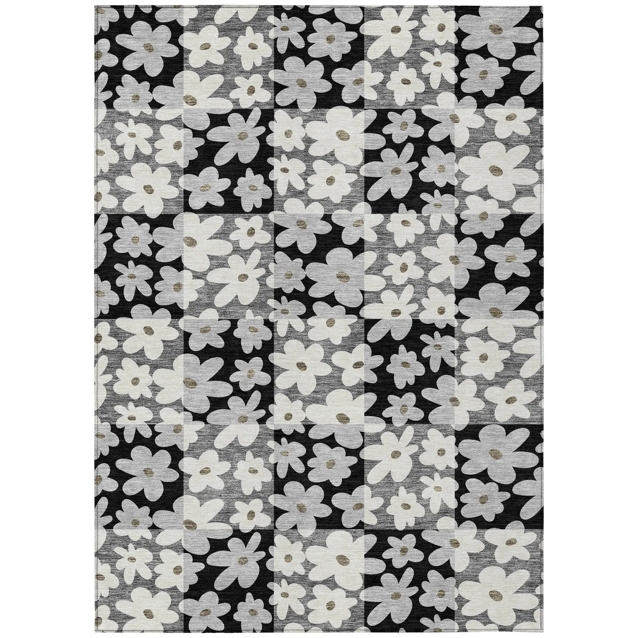 3' X 5' Black And Gray Floral Washable Indoor Outdoor Area Rug Homeroots Outdoor