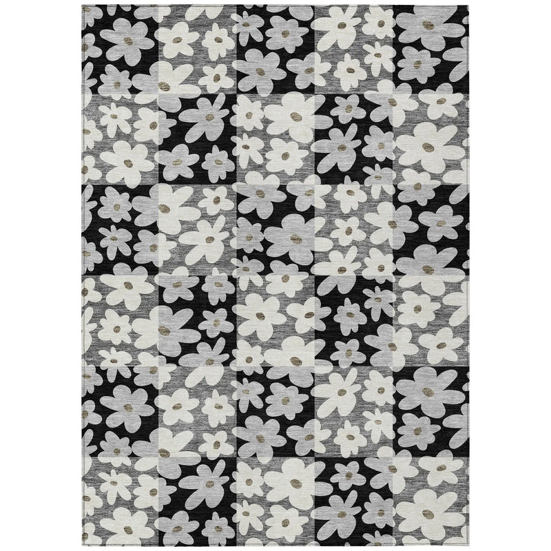 3' X 5' Black And Gray Floral Washable Indoor Outdoor Area Rug Homeroots Outdoor