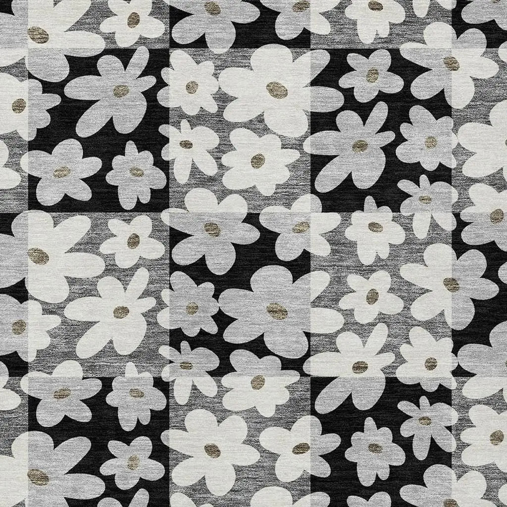 3' X 5' Black And Gray Floral Washable Indoor Outdoor Area Rug Homeroots Outdoor