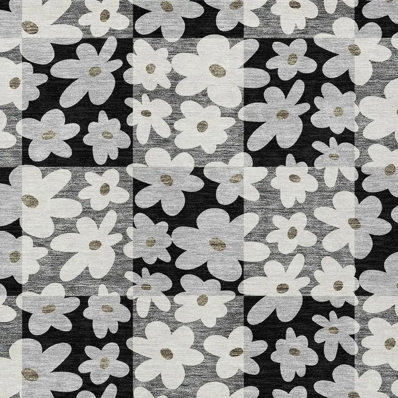 3' X 5' Black And Gray Floral Washable Indoor Outdoor Area Rug Homeroots Outdoor