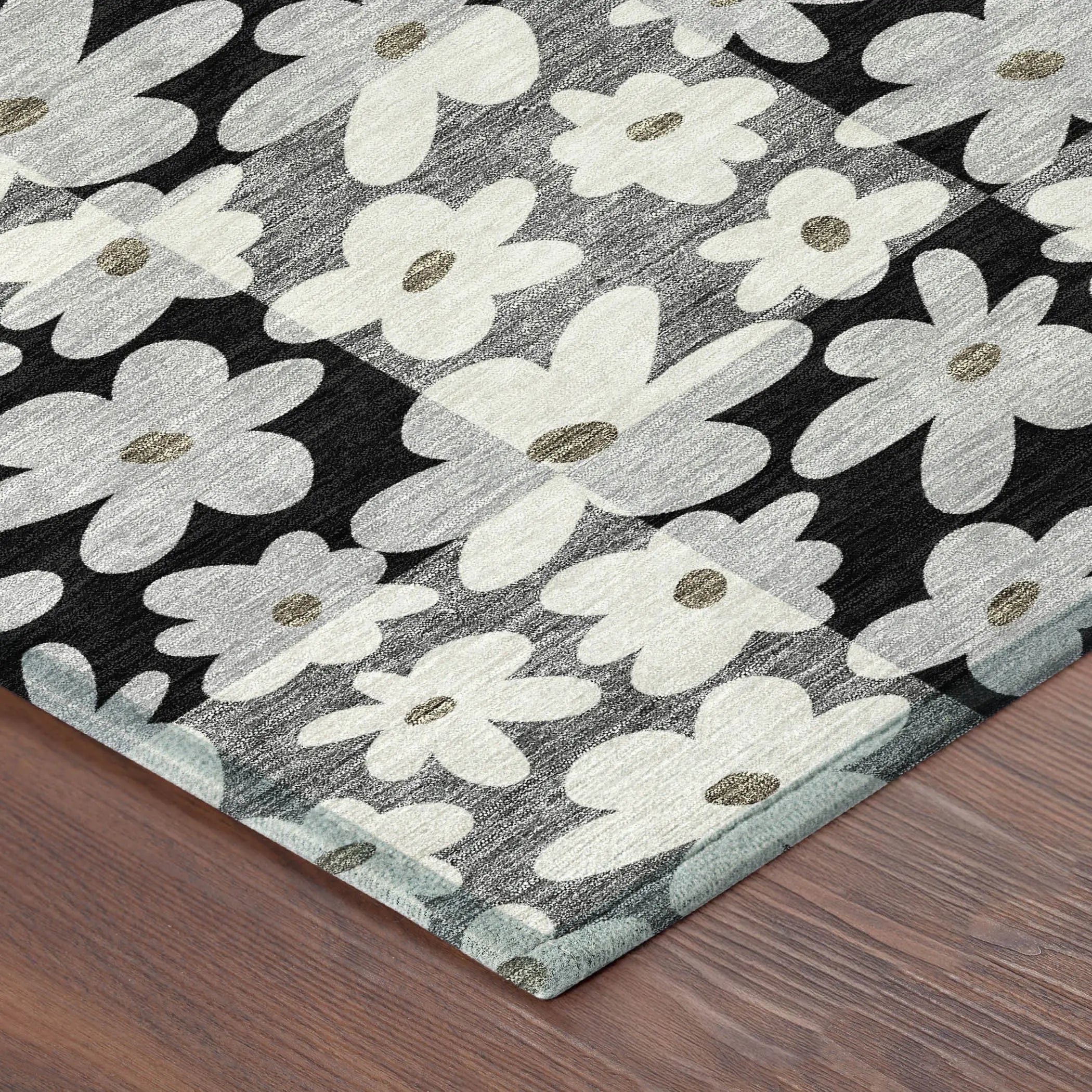3' X 5' Black And Gray Floral Washable Indoor Outdoor Area Rug Homeroots Outdoor