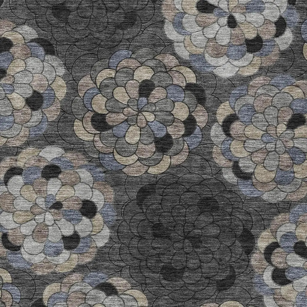 3' X 5' Black And Gray Floral Washable Indoor Outdoor Area Rug Homeroots Outdoor