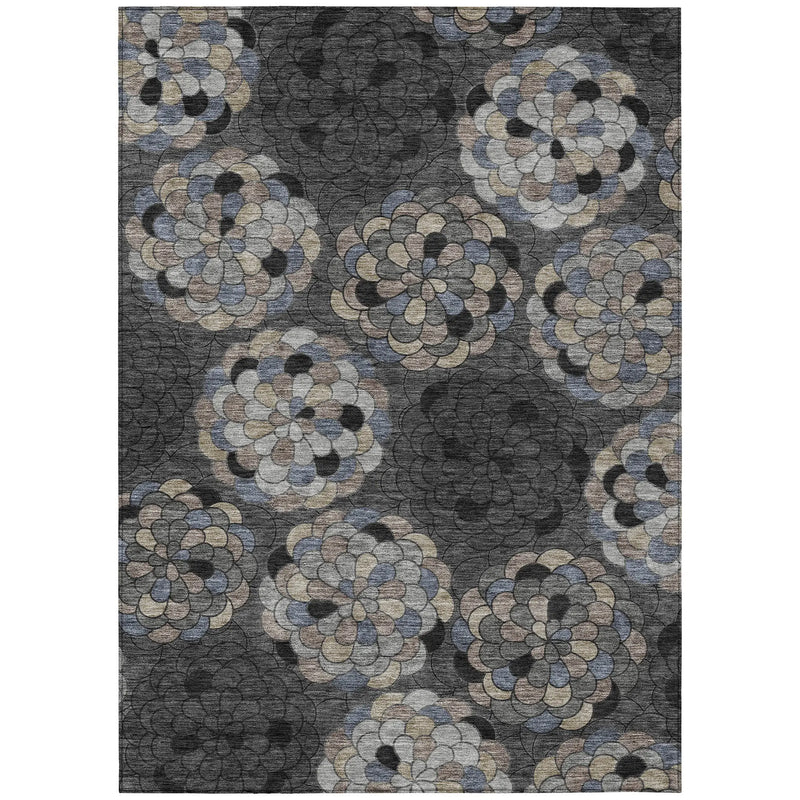 3' X 5' Black And Gray Floral Washable Indoor Outdoor Area Rug Homeroots Outdoor
