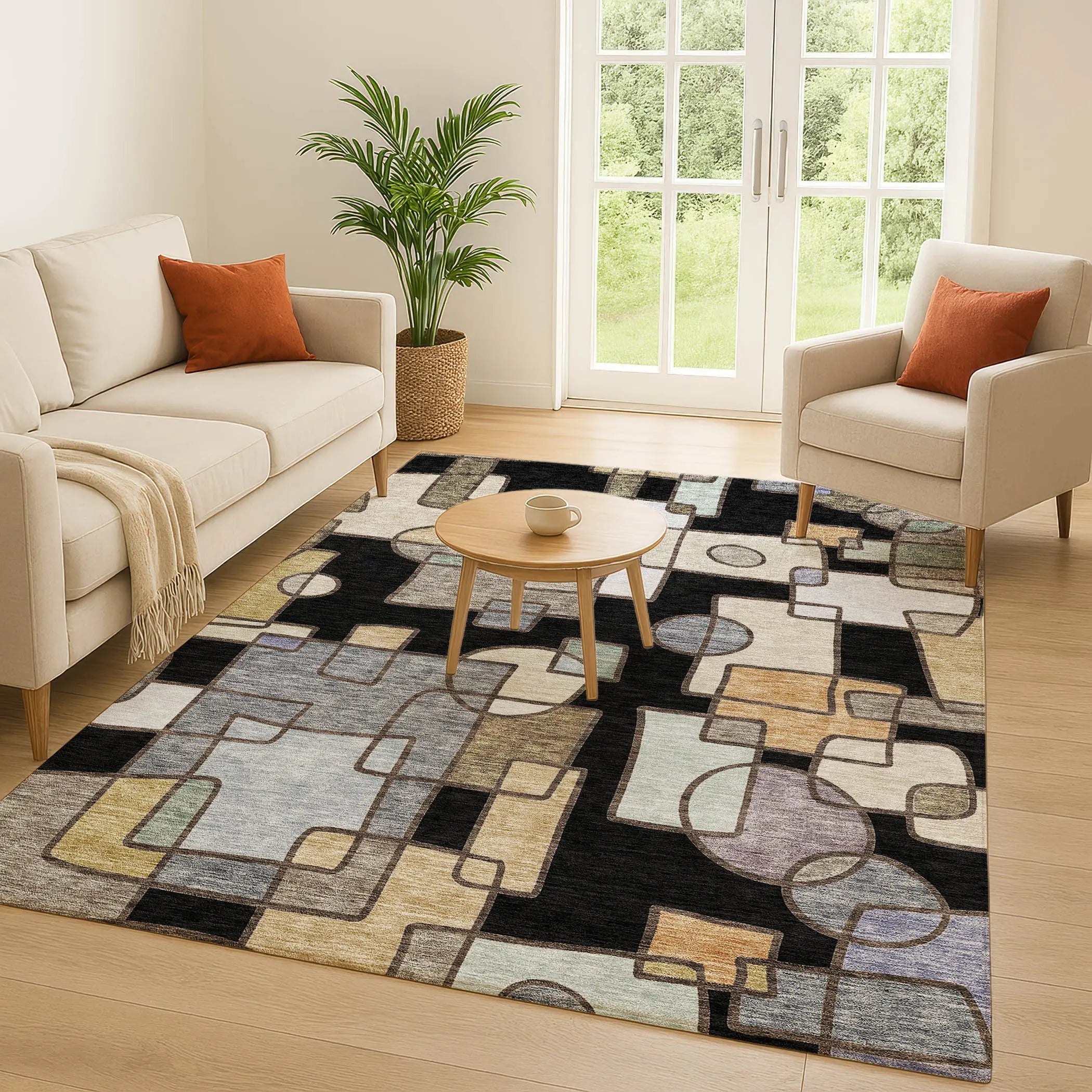 3' X 5' Black And Gray Geometric Washable Indoor Outdoor Area Rug Homeroots Outdoor