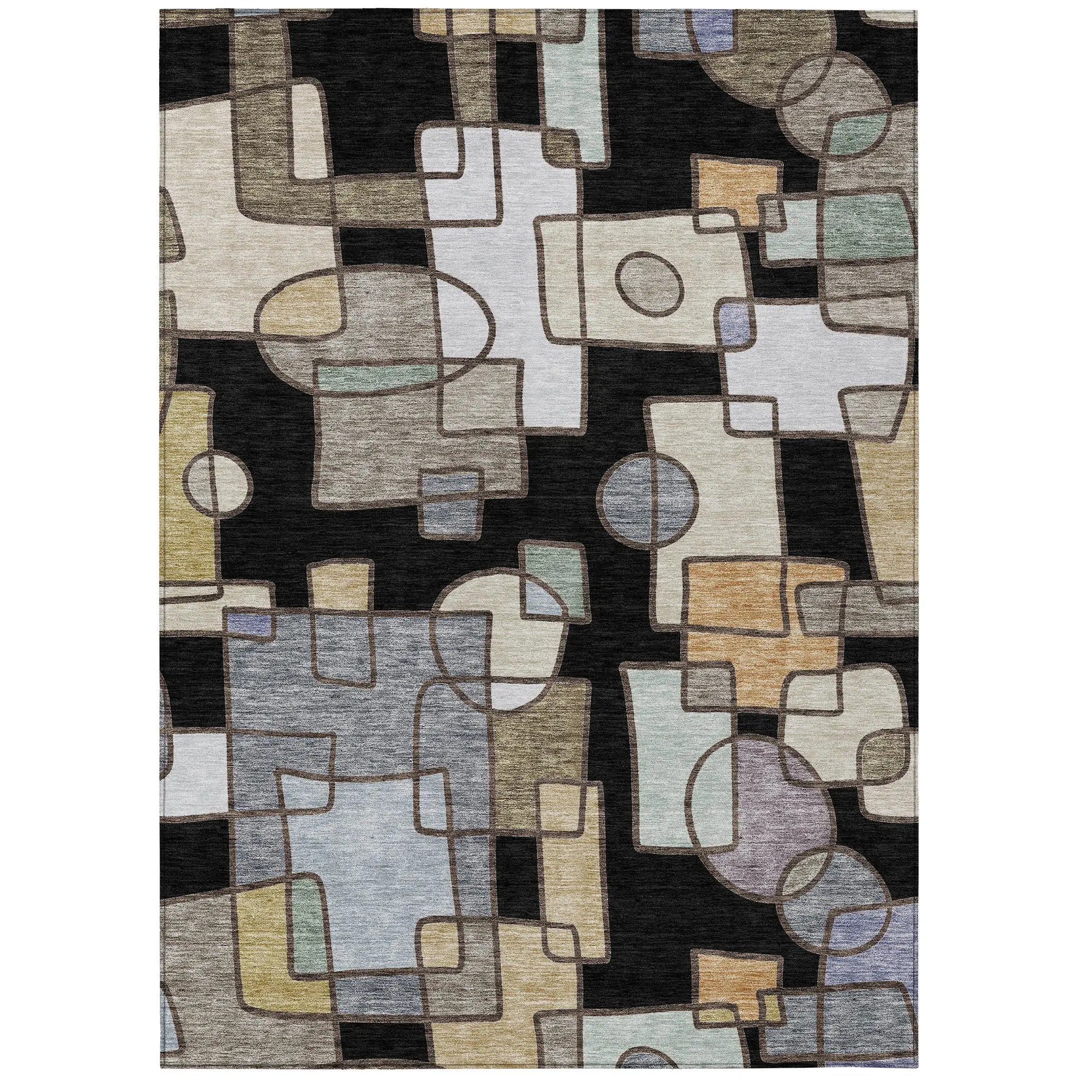 3' X 5' Black And Gray Geometric Washable Indoor Outdoor Area Rug Homeroots Outdoor