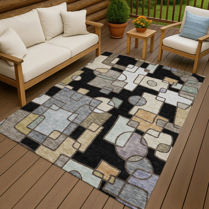 3' X 5' Black And Gray Geometric Washable Indoor Outdoor Area Rug Homeroots Outdoor
