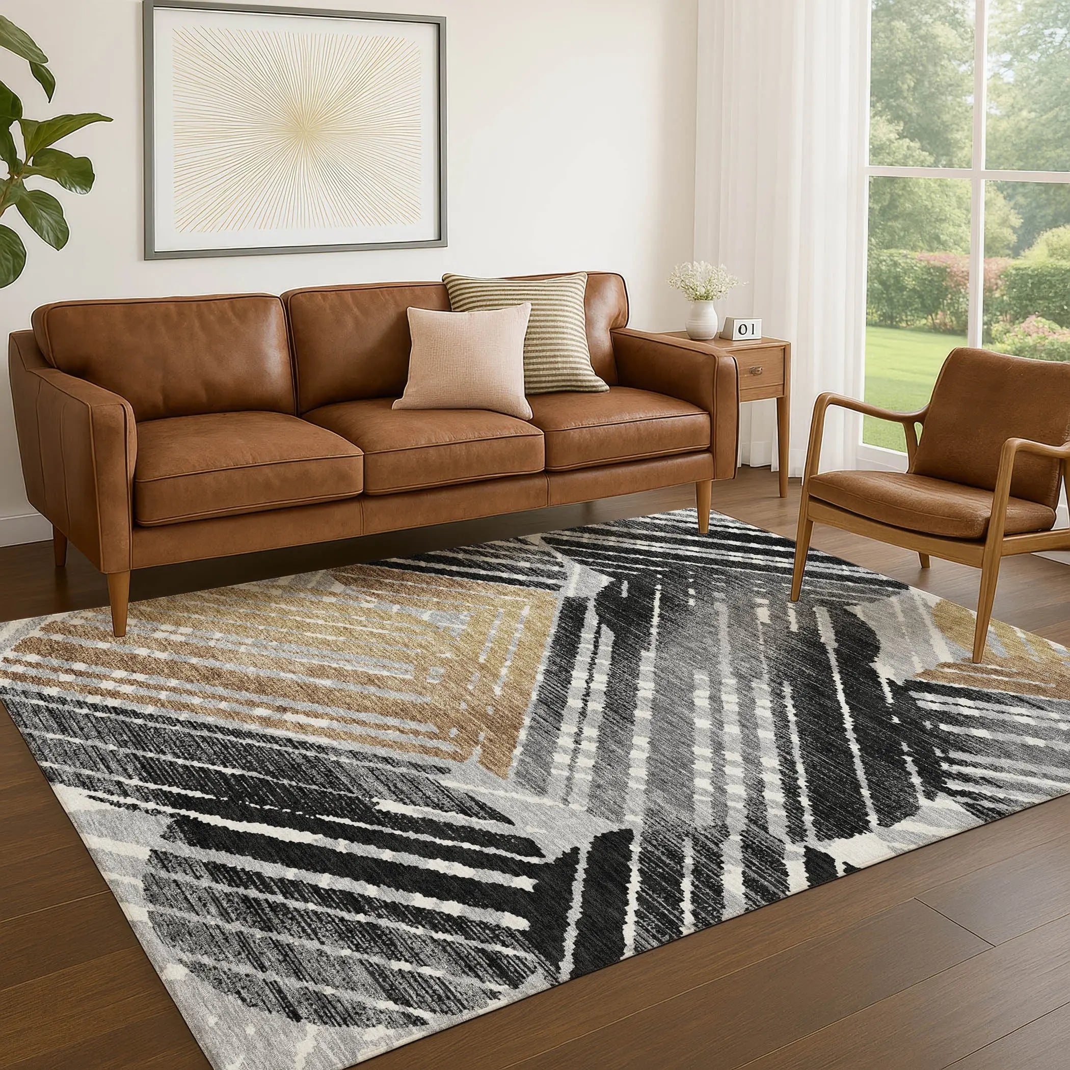 3' X 5' Black And Gray Geometric Washable Indoor Outdoor Area Rug Homeroots Outdoor