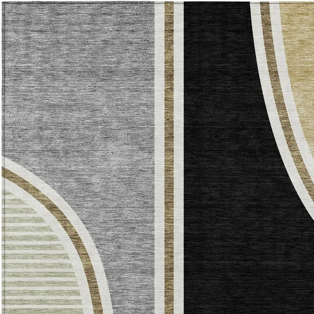 3' X 5' Black And Gray Geometric Washable Indoor Outdoor Area Rug Homeroots Outdoor