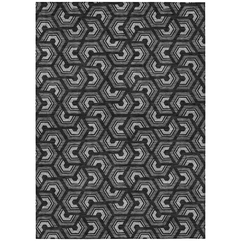 3' X 5' Black And Gray Geometric Washable Indoor Outdoor Area Rug Homeroots Outdoor