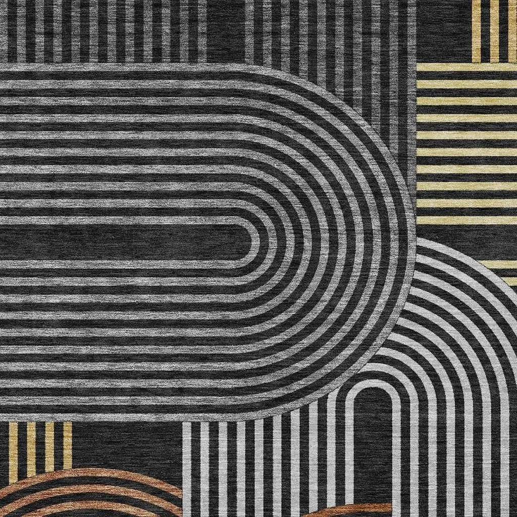 3' X 5' Black And Gray Geometric Washable Indoor Outdoor Area Rug Homeroots Outdoor
