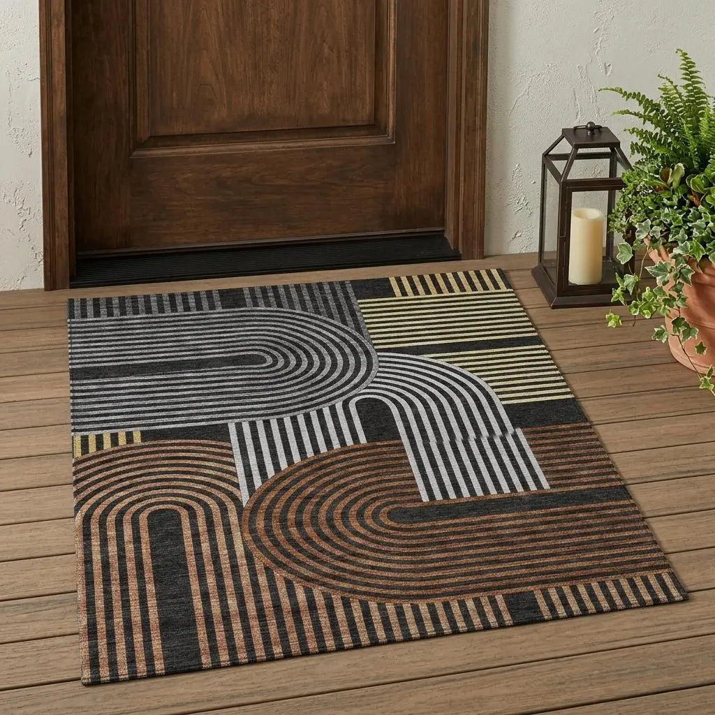 3' X 5' Black And Gray Geometric Washable Indoor Outdoor Area Rug Homeroots Outdoor