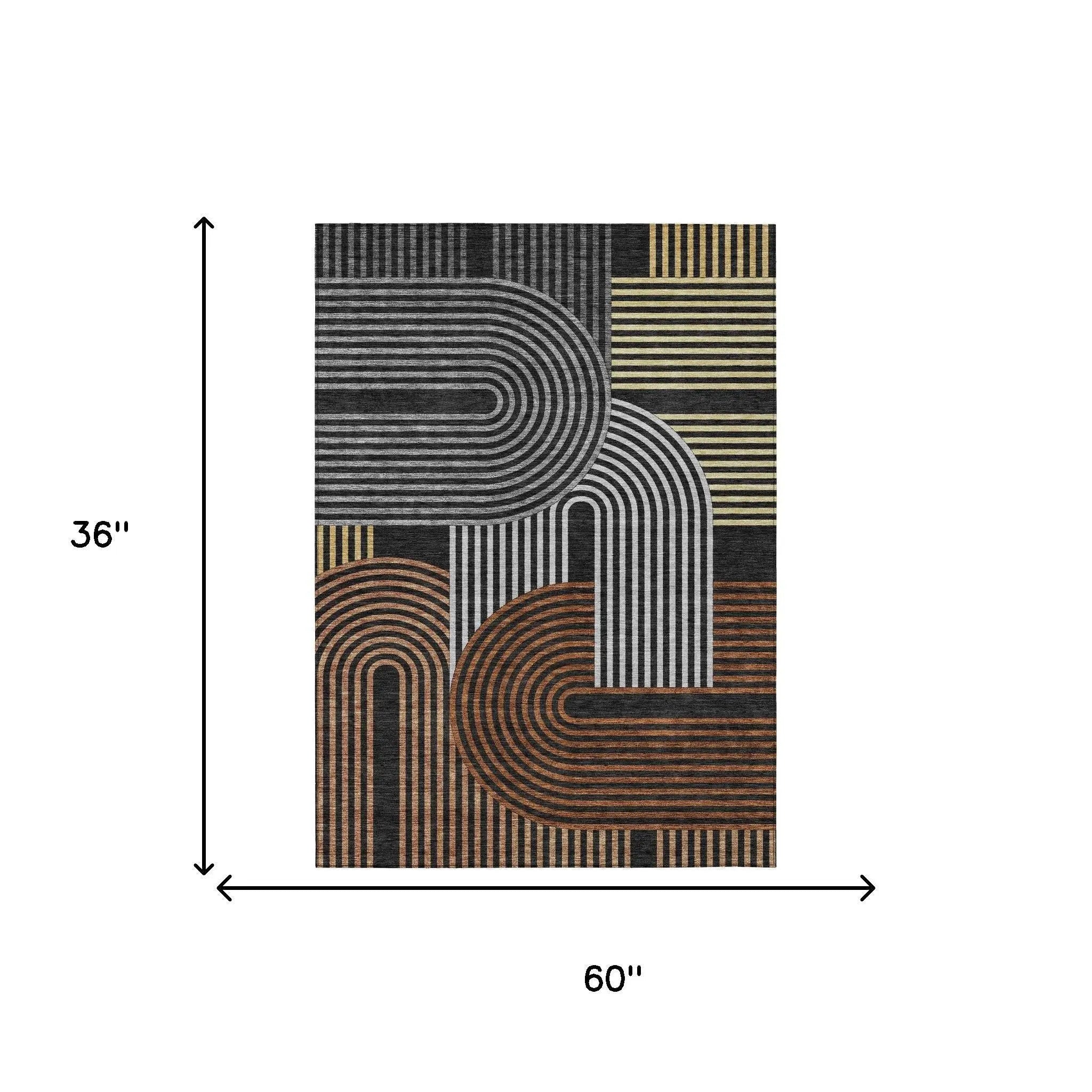 3' X 5' Black And Gray Geometric Washable Indoor Outdoor Area Rug Homeroots Outdoor