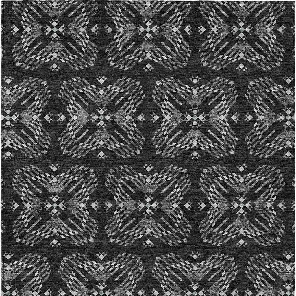3' X 5' Black And Gray Geometric Washable Indoor Outdoor Area Rug Homeroots Outdoor