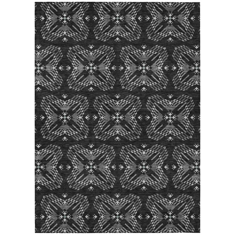3' X 5' Black And Gray Geometric Washable Indoor Outdoor Area Rug Homeroots Outdoor