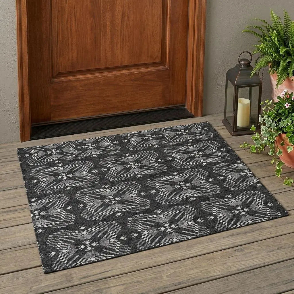 3' X 5' Black And Gray Geometric Washable Indoor Outdoor Area Rug Homeroots Outdoor