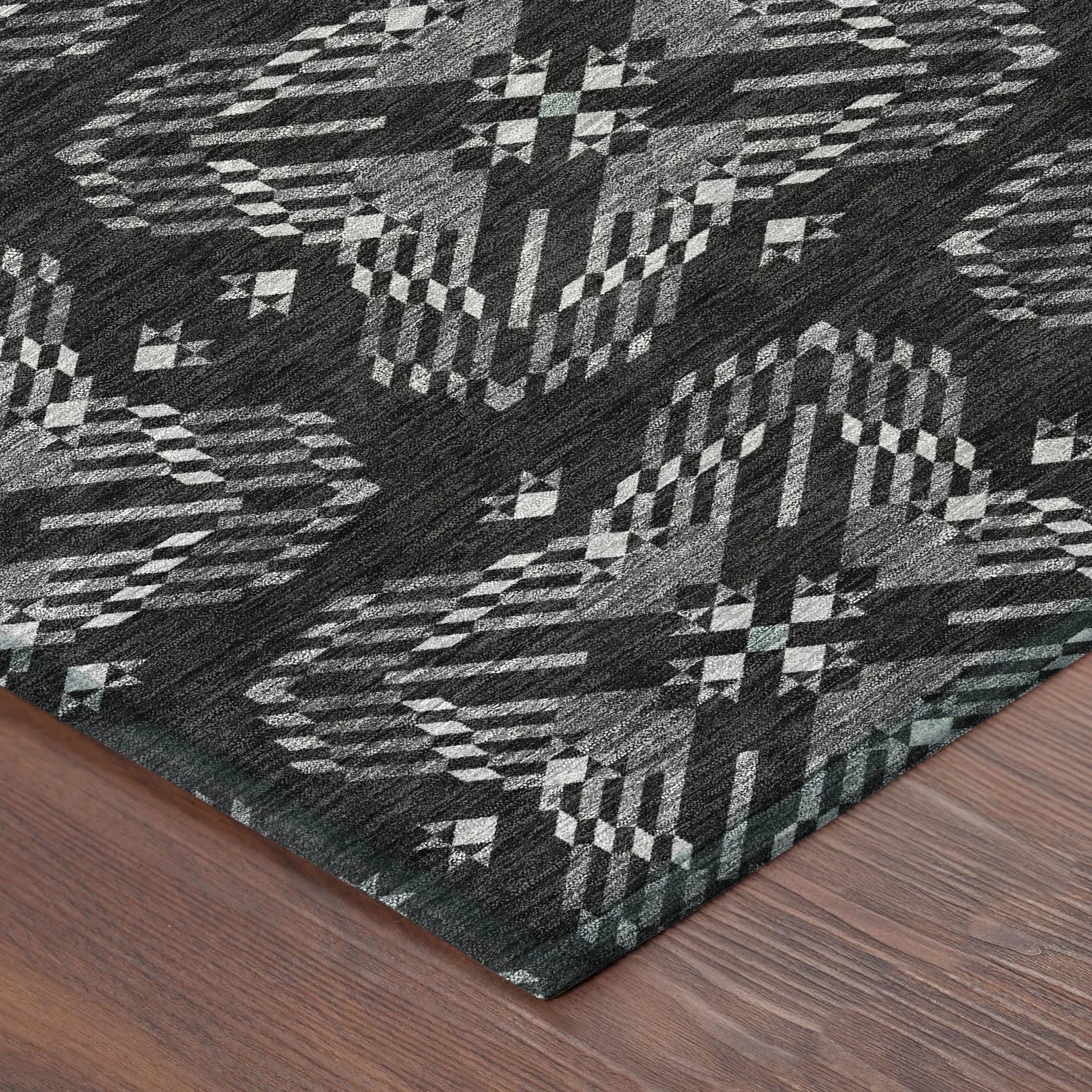 3' X 5' Black And Gray Geometric Washable Indoor Outdoor Area Rug Homeroots Outdoor