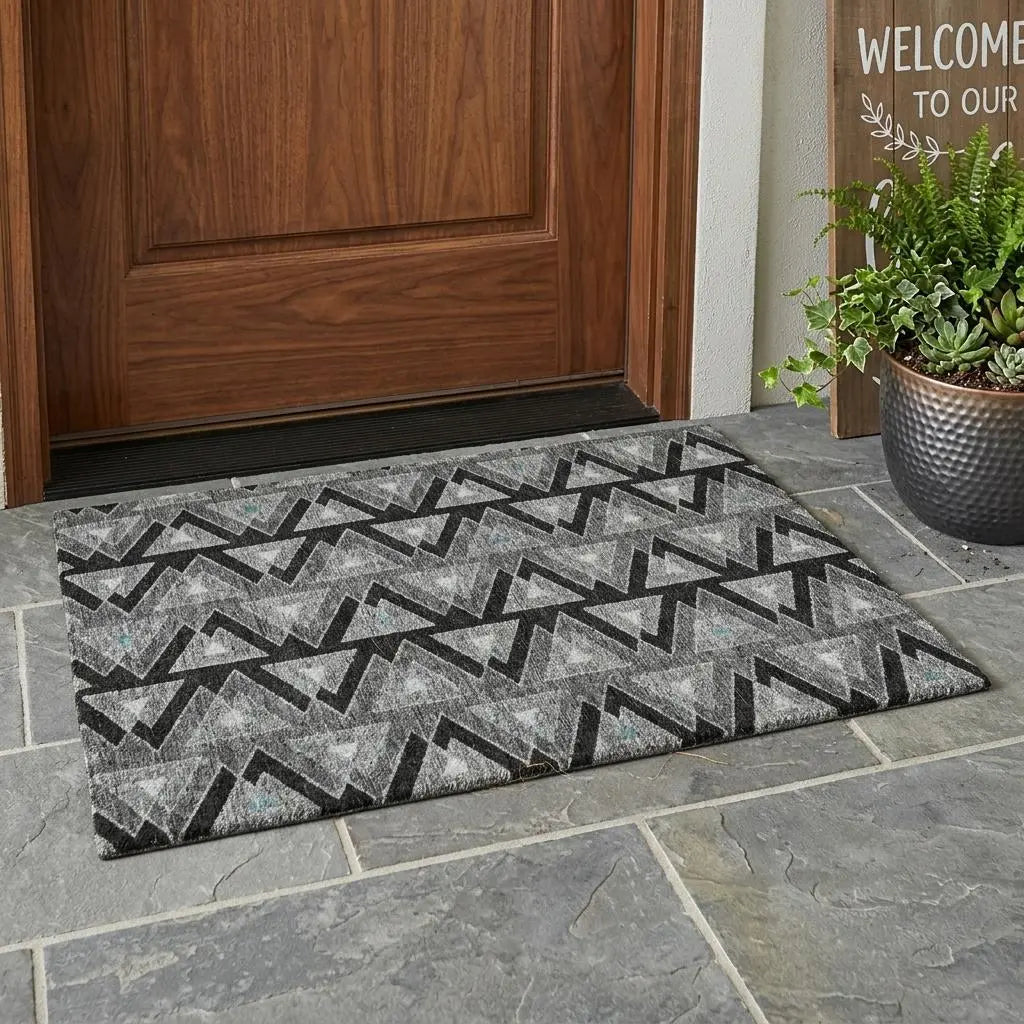 3' X 5' Black And Gray Geometric Washable Indoor Outdoor Area Rug Homeroots Outdoor