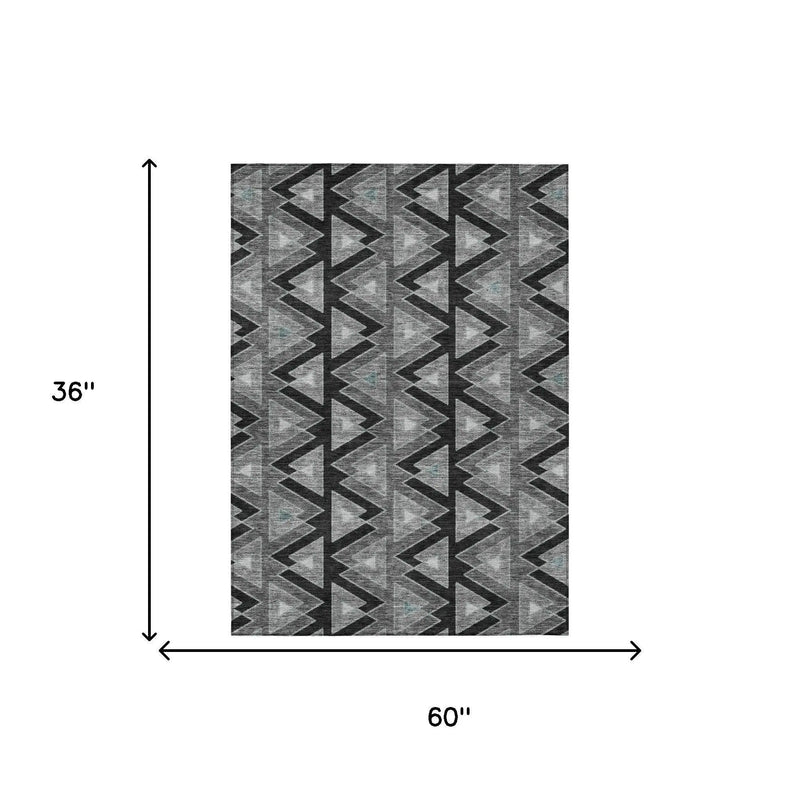 3' X 5' Black And Gray Geometric Washable Indoor Outdoor Area Rug Homeroots Outdoor