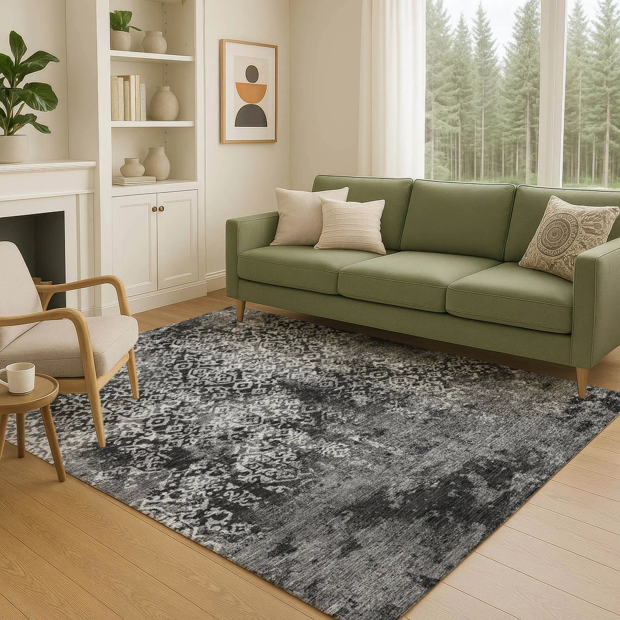 3' X 5' Black And Gray Oriental Washable Indoor Outdoor Area Rug Homeroots Outdoor