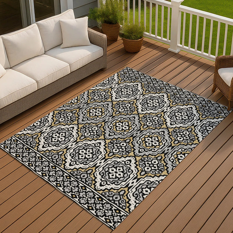 3' X 5' Black And Gray Tribal Washable Indoor Outdoor Area Rug Homeroots Outdoor