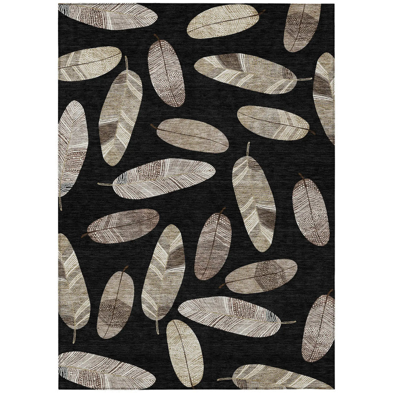3' X 5' Black And Green Botanical Leaves Washable Indoor Outdoor Area Rug Homeroots Outdoor