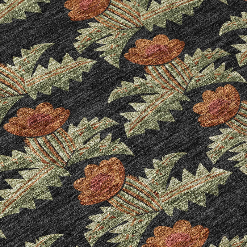 3' X 5' Black And Green Floral Washable Indoor Outdoor Area Rug Homeroots Outdoor