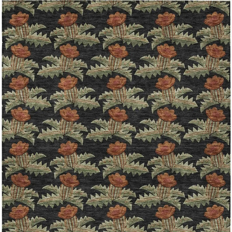 3' X 5' Black And Green Floral Washable Indoor Outdoor Area Rug Homeroots Outdoor