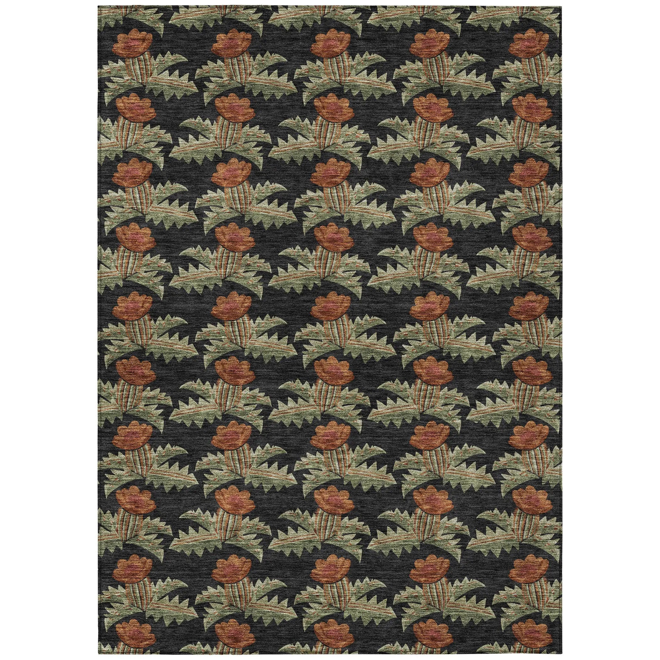 3' X 5' Black And Green Floral Washable Indoor Outdoor Area Rug Homeroots Outdoor